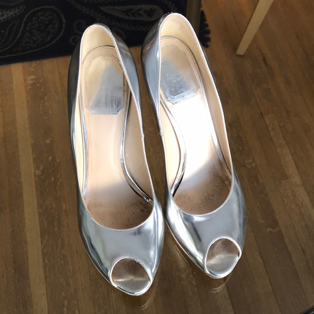 Christian Dior metallic peep-toe pumps